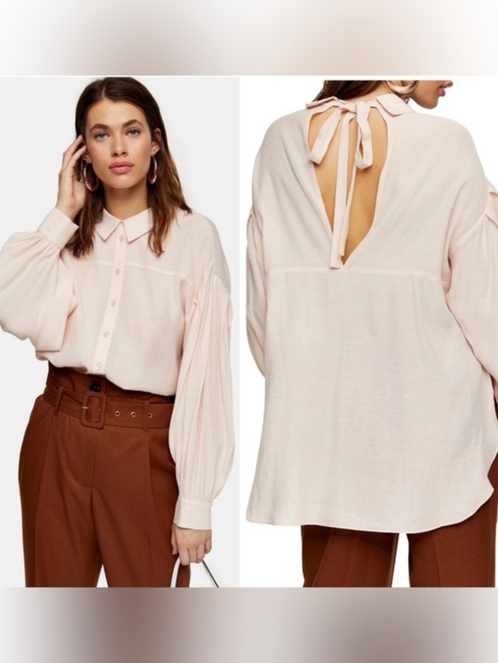 New Topshop Tie Back Oversized Shirt Blush Pink Size 4